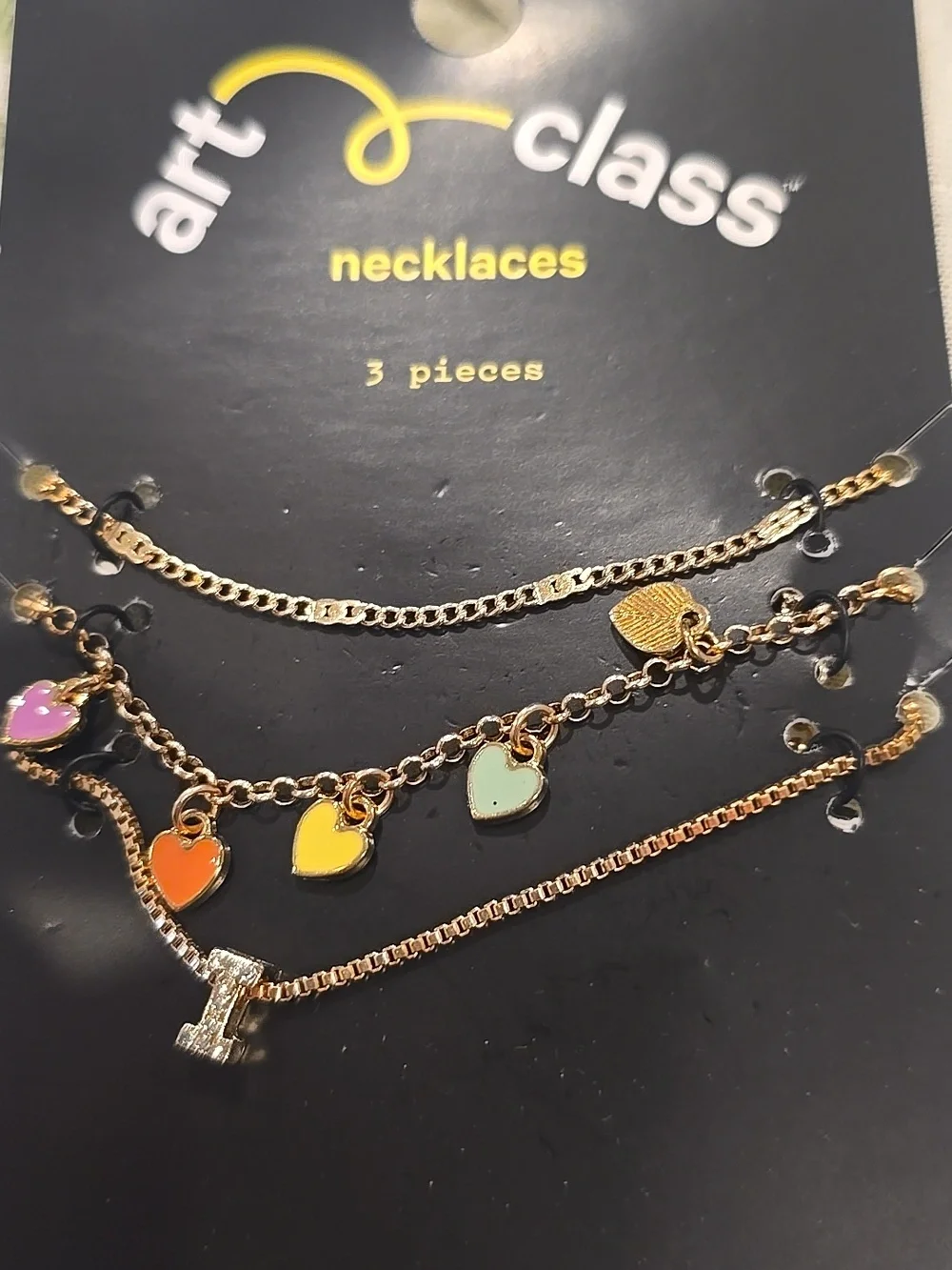 ❤️10/$13 New art class Gold Tone 3-Piece Heart Charm Necklace